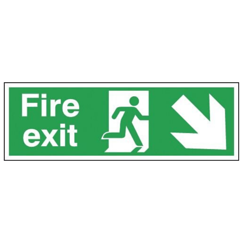 Fire Exit Running with Running Man Arrow Down Right Sign 150mm x 450mm